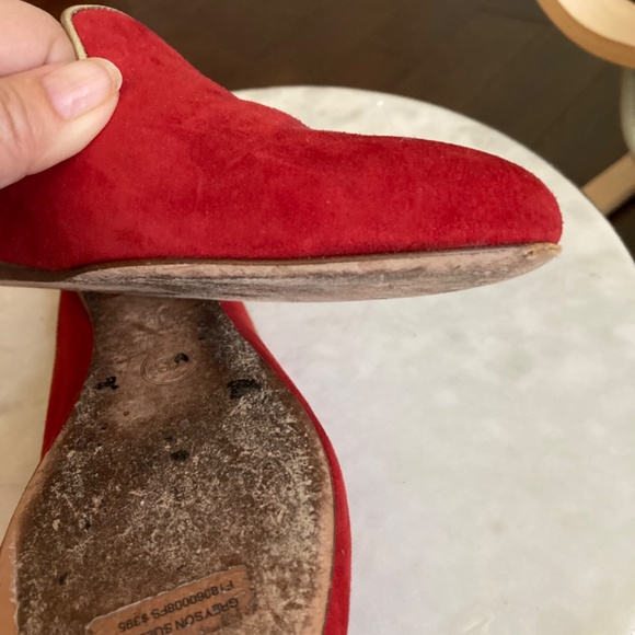 Veronica Beard,Grayson Red Suede Mules, Leather, Gold Trimmed, Size 36EU, Italy - Picture 7 of 7